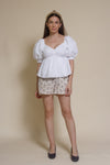 English Factory puff sleeve babydoll style top, in white.