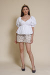 English Factory puff sleeve babydoll style top, in white.