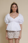 English Factory puff sleeve babydoll style top, in white.