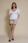 English Factory puff sleeve babydoll style top, in white.