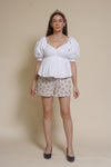 English Factory puff sleeve babydoll style top, in white.
