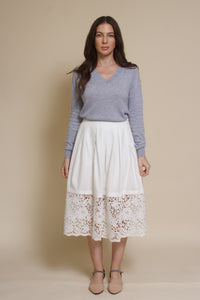 Fate classic v neck sweater with side slits, in heather blue.