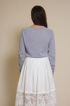 Fate classic v neck sweater with side slits, in heather blue.