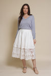 Fate classic v neck sweater with side slits, in heather blue.