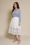 Fate classic v neck sweater with side slits, in heather blue.