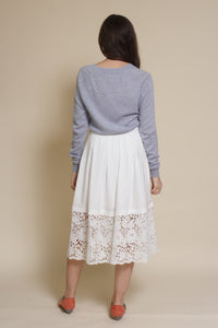 Fate classic v neck sweater with side slits, in heather blue.