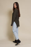 Fate wide neck sweater with round hem, in olive.