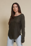 Fate wide neck sweater with round hem, in olive.