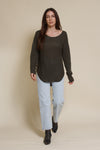 Fate wide neck sweater with round hem, in olive.