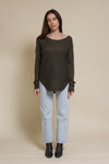 Fate wide neck sweater with round hem, in olive.