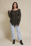 Fate wide neck sweater with round hem, in olive.