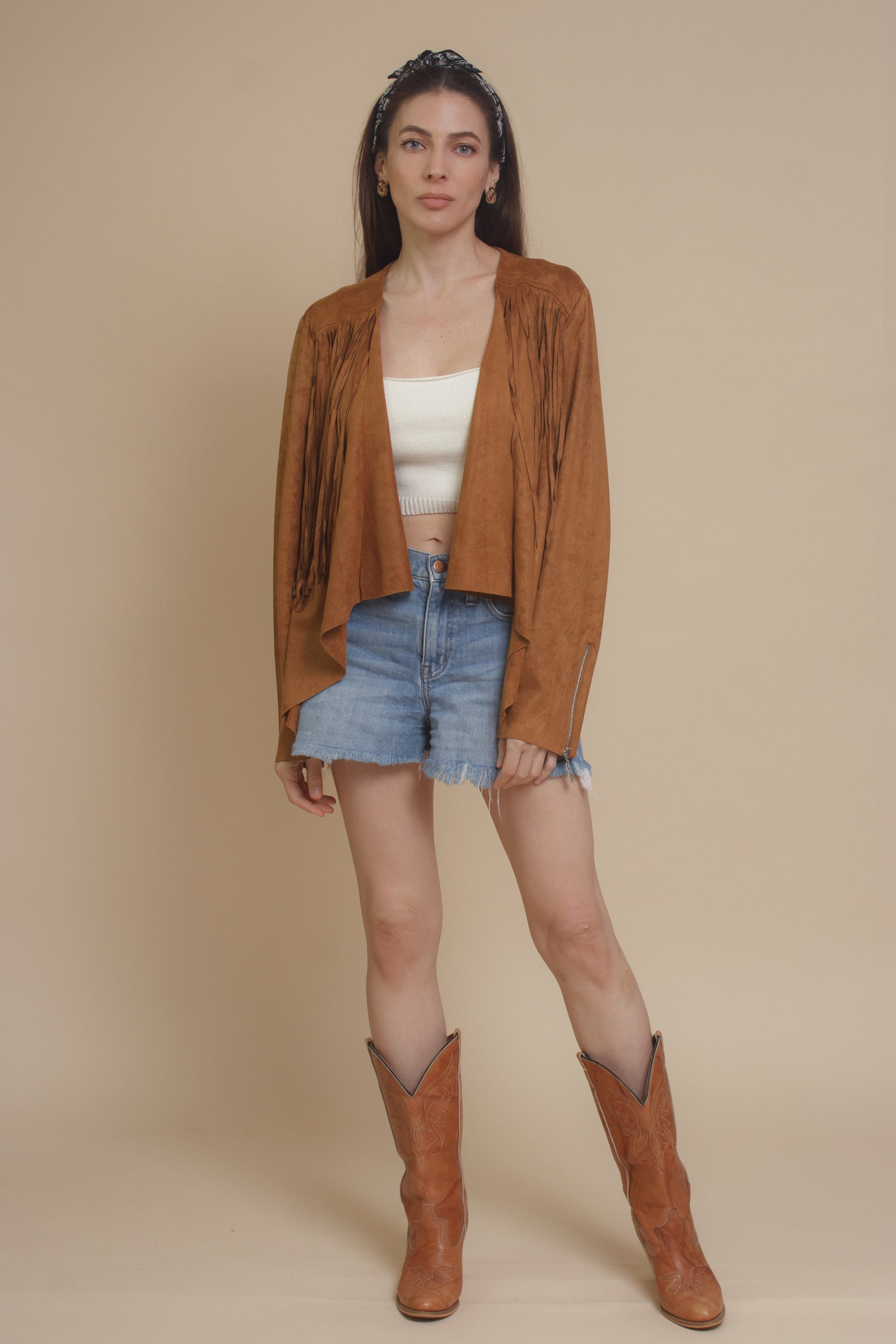 Faux suede deals fringe cardigan