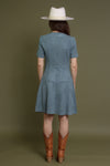 Faux suede mini dress, in denim blue.