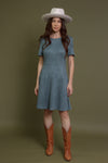 Faux suede mini dress, in denim blue.