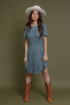 Faux suede mini dress, in denim blue.