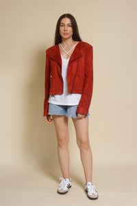 Fate faux suede moto jacket, in rust.
