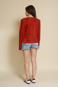 Fate faux suede moto jacket, in rust.
