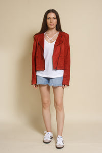 Fate faux suede moto jacket, in rust.