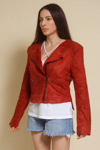Fate faux suede moto jacket, in rust.