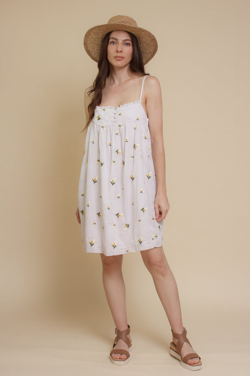 Floral embroidered sundress, in ivory.