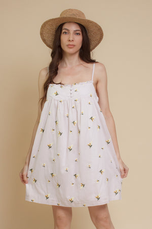 Floral embroidered sundress, in ivory.