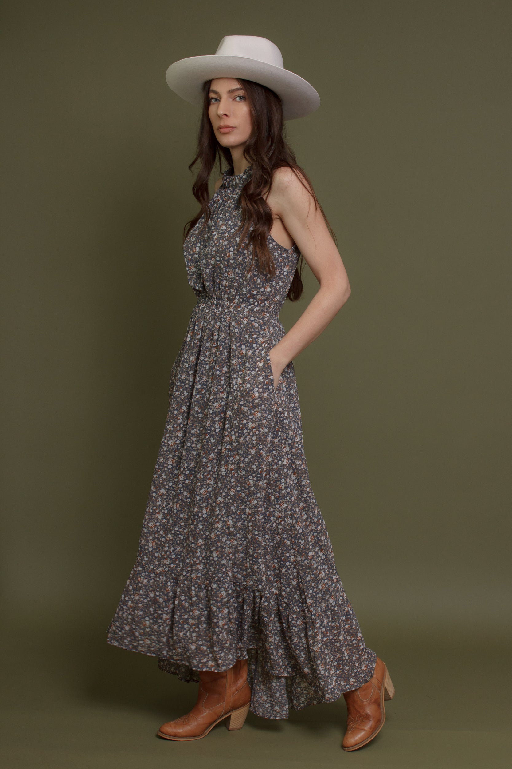 Wishlist Floral Halter Maxi Dress slate-blue / medium Wishlist Floral Halter Maxi Dress slate-blue / medium