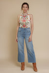 Floral mesh bodysuit, in cream.