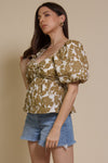 Free The Roses floral tie back peplum top, in tan.