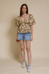 Free The Roses floral tie back peplum top, in tan.