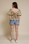 Free The Roses floral tie back peplum top, in tan.