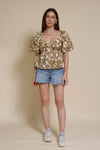 Free The Roses floral tie back peplum top, in tan.