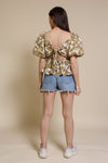 Free The Roses floral tie back peplum top, in tan.