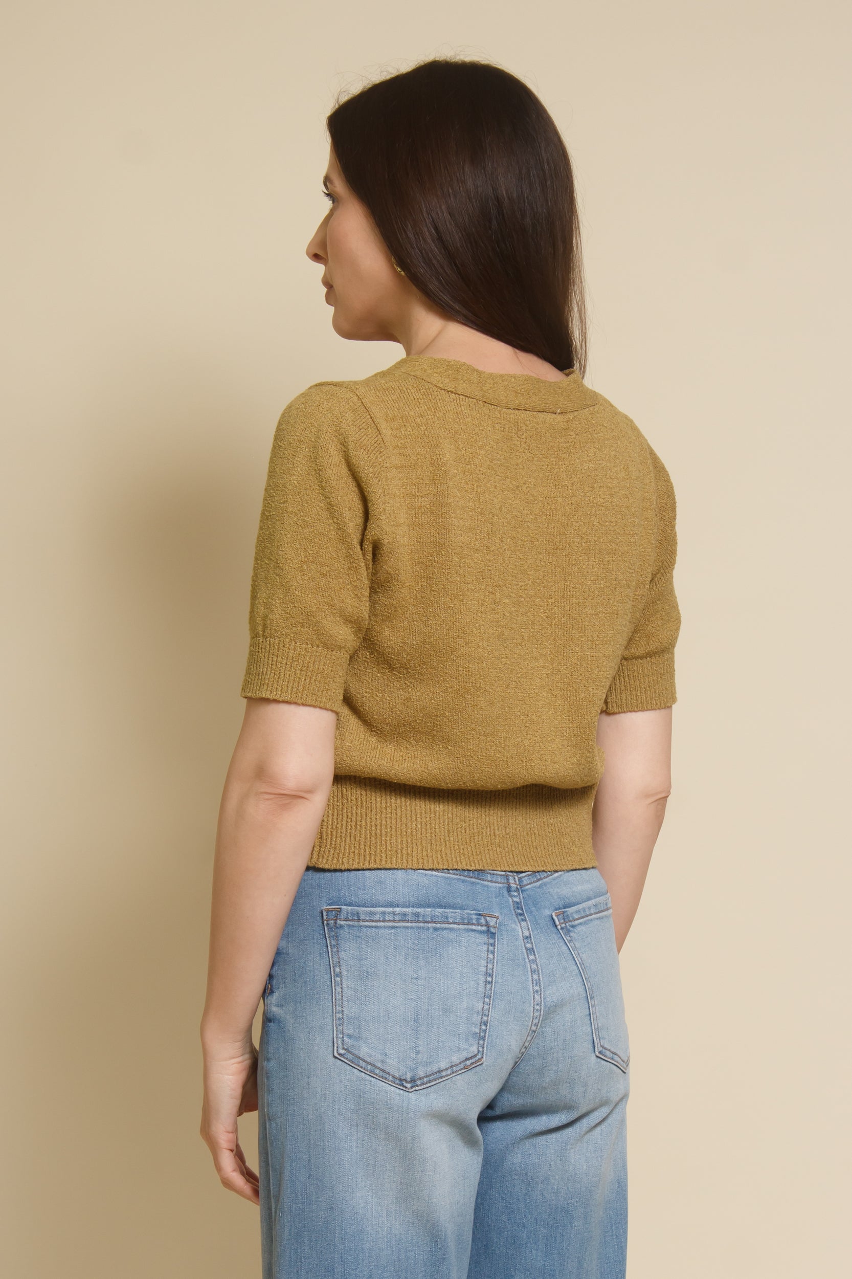 Hyfve short sleeve cardigan, in golden lime.