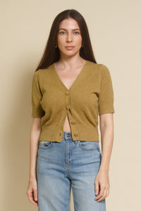 Hyfve short sleeve cardigan, in golden lime.