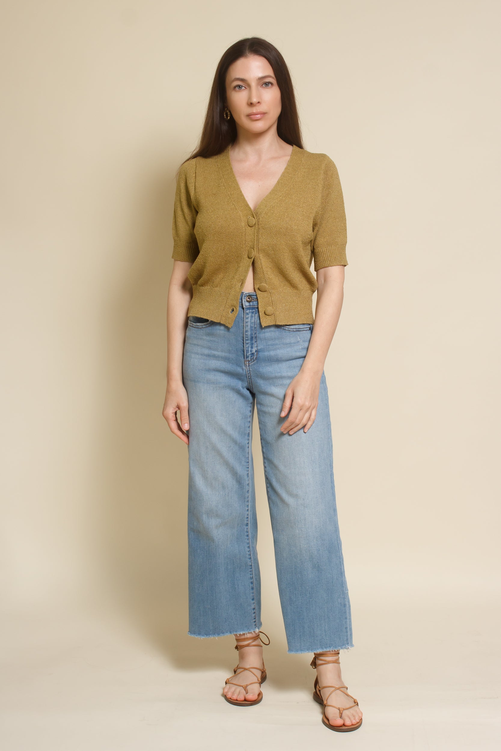 Hyfve short sleeve cardigan, in golden lime.