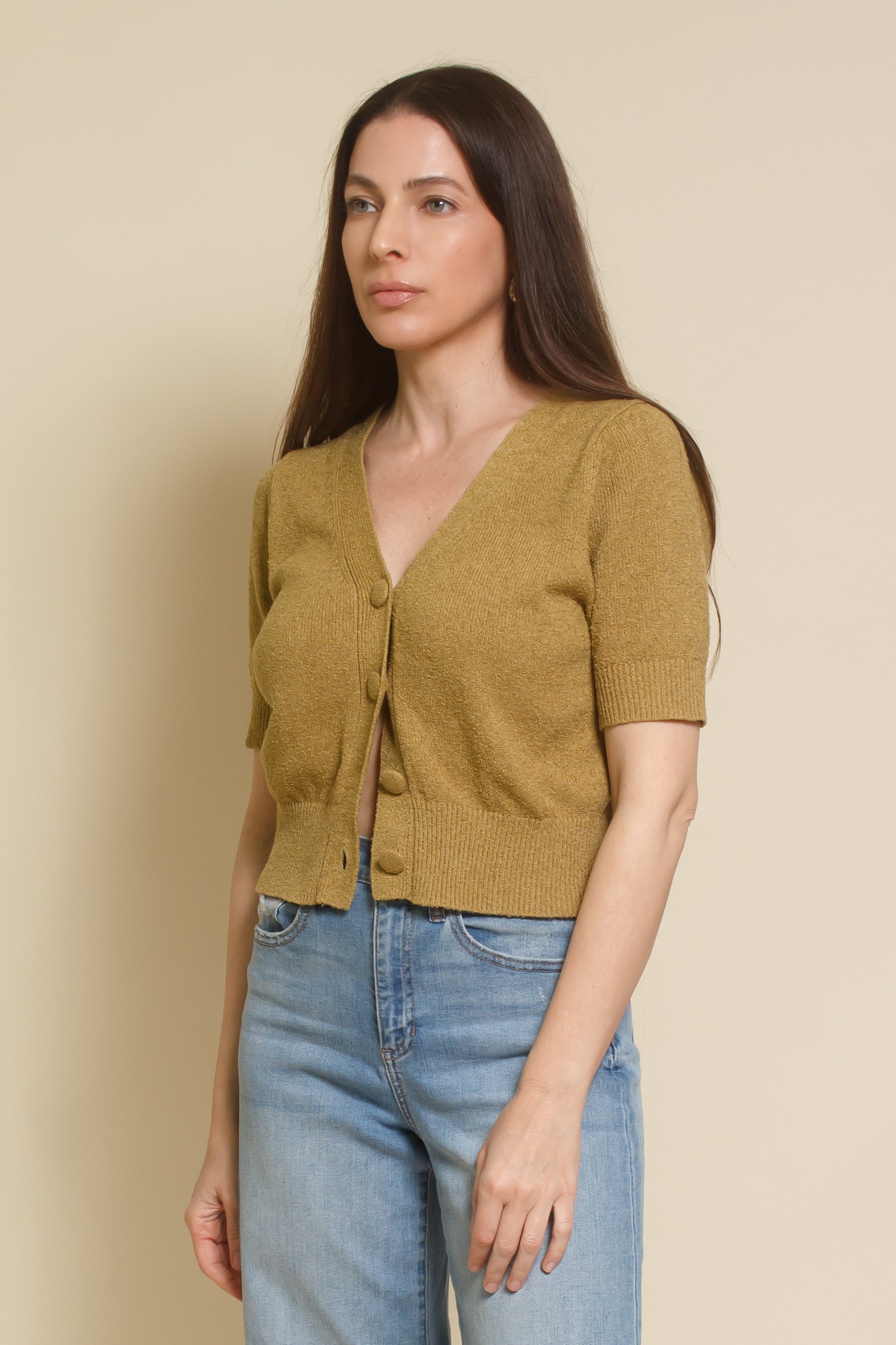Hyfve short sleeve cardigan, in golden lime.