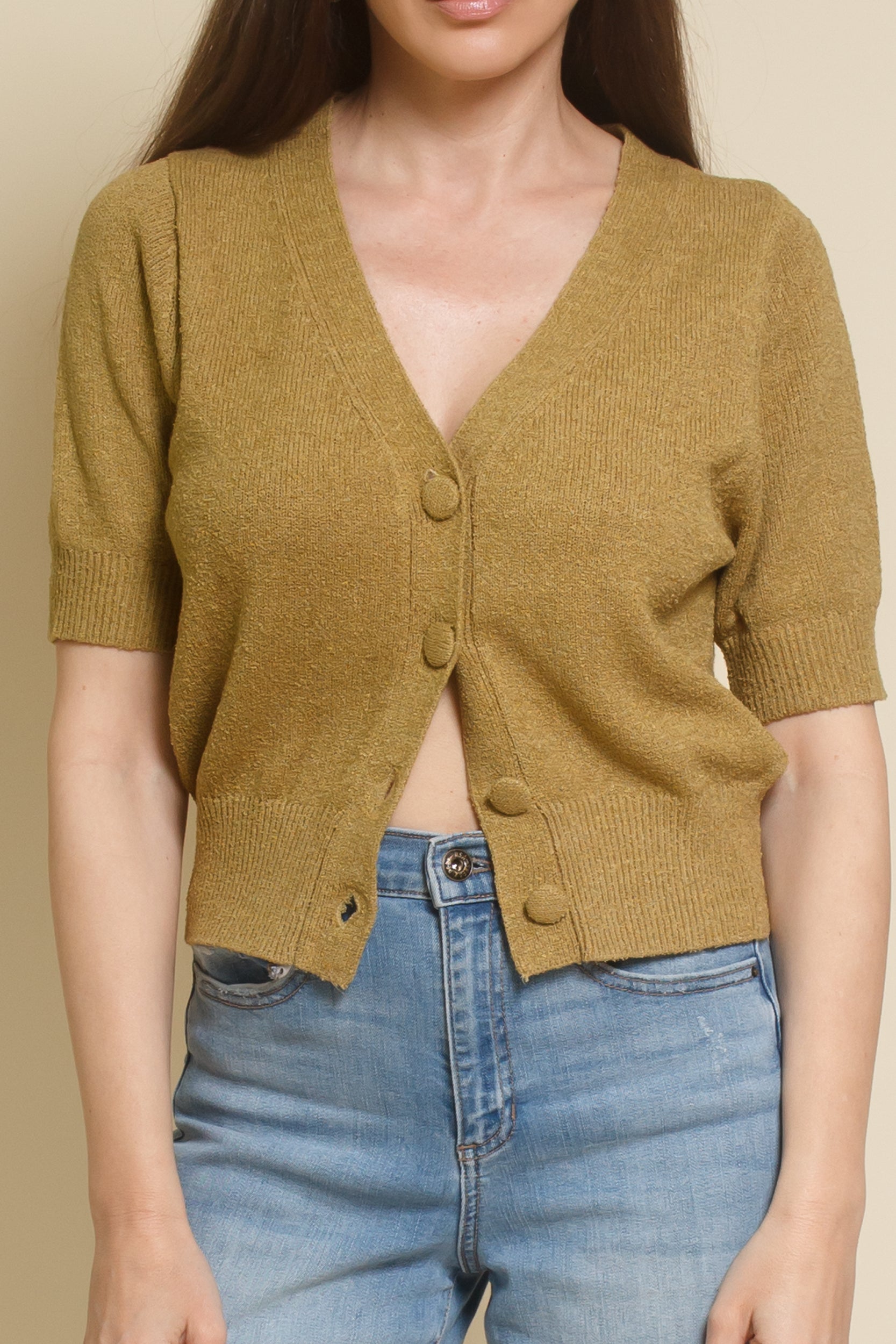 Hyfve short sleeve cardigan, in golden lime.