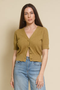 Hyfve short sleeve cardigan, in golden lime.