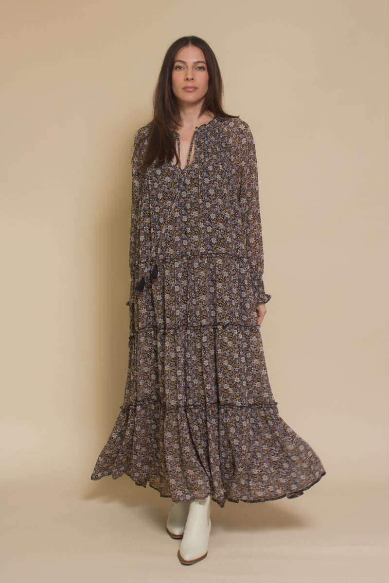 In Loom bohemian floral maxi dress, in black floral.
