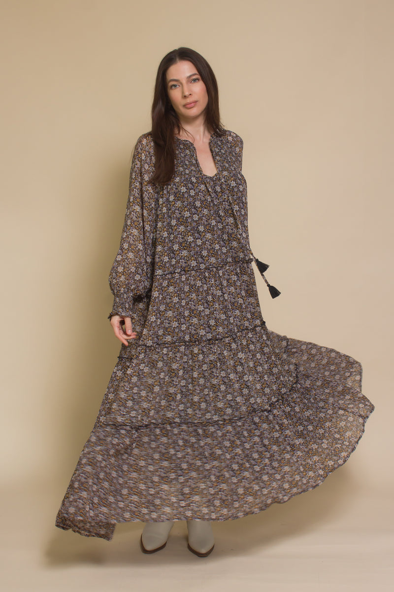In Loom bohemian floral maxi dress, in black floral.