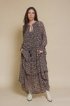 In loom, floral boho maxi dress, in black floral.