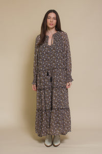 In loom, floral boho maxi dress, in black floral.