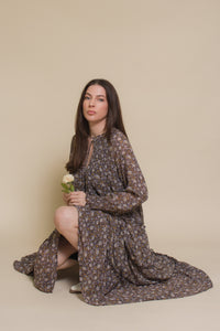 In loom, floral boho maxi dress, in black floral.