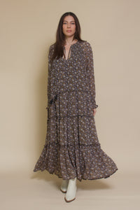 In loom, floral boho maxi dress, in black floral.