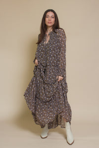 In loom, floral boho maxi dress, in black floral.