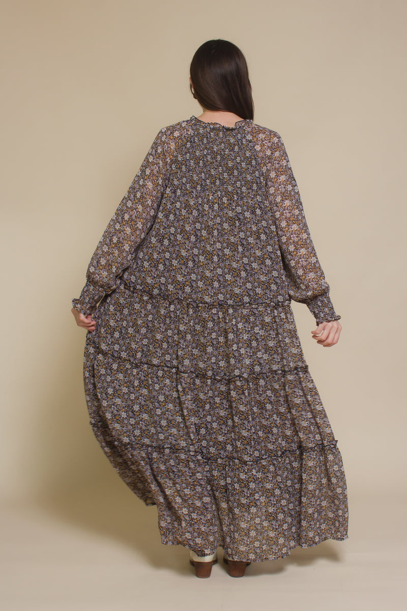 In loom, floral boho maxi dress, in black floral.