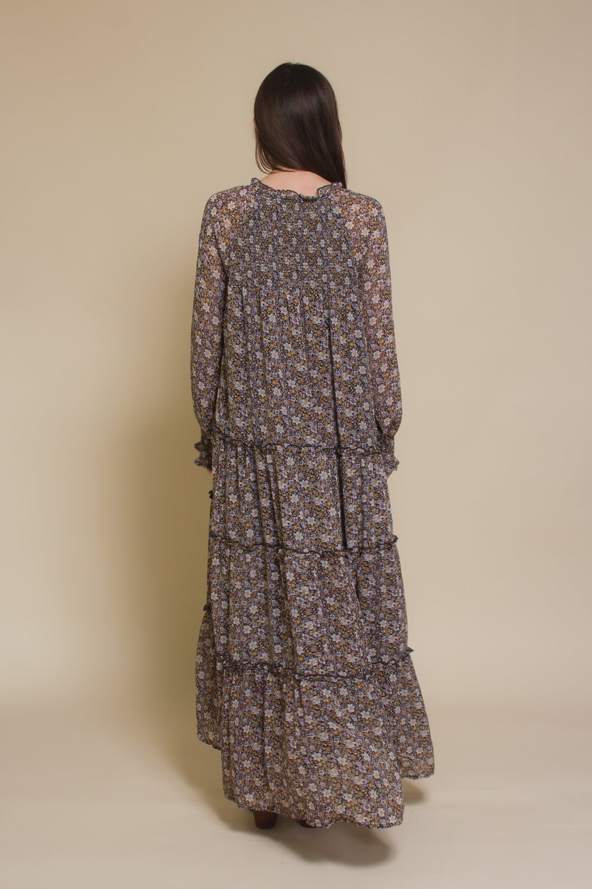 In loom, floral boho maxi dress, in black floral.