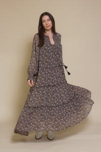 In loom, floral boho maxi dress, in black floral.