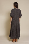 In Loom floral puff sleeve button front midi dress. Color: Black Floral