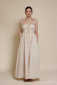 In Loom floral maxi dress with tie straps, in vintage cream.